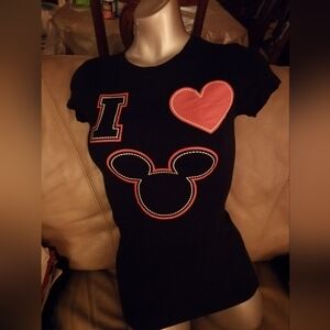 Disney I ❤️ Mickey Small Junior Women's Black Tee